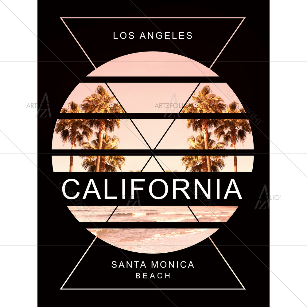Santa Monica Beach and Palm Tree — custom-size art design 5011943