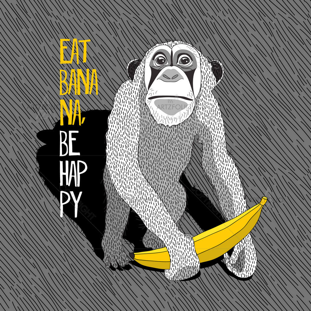 Monkey with Banana — Animals custom art by ArtzFolio