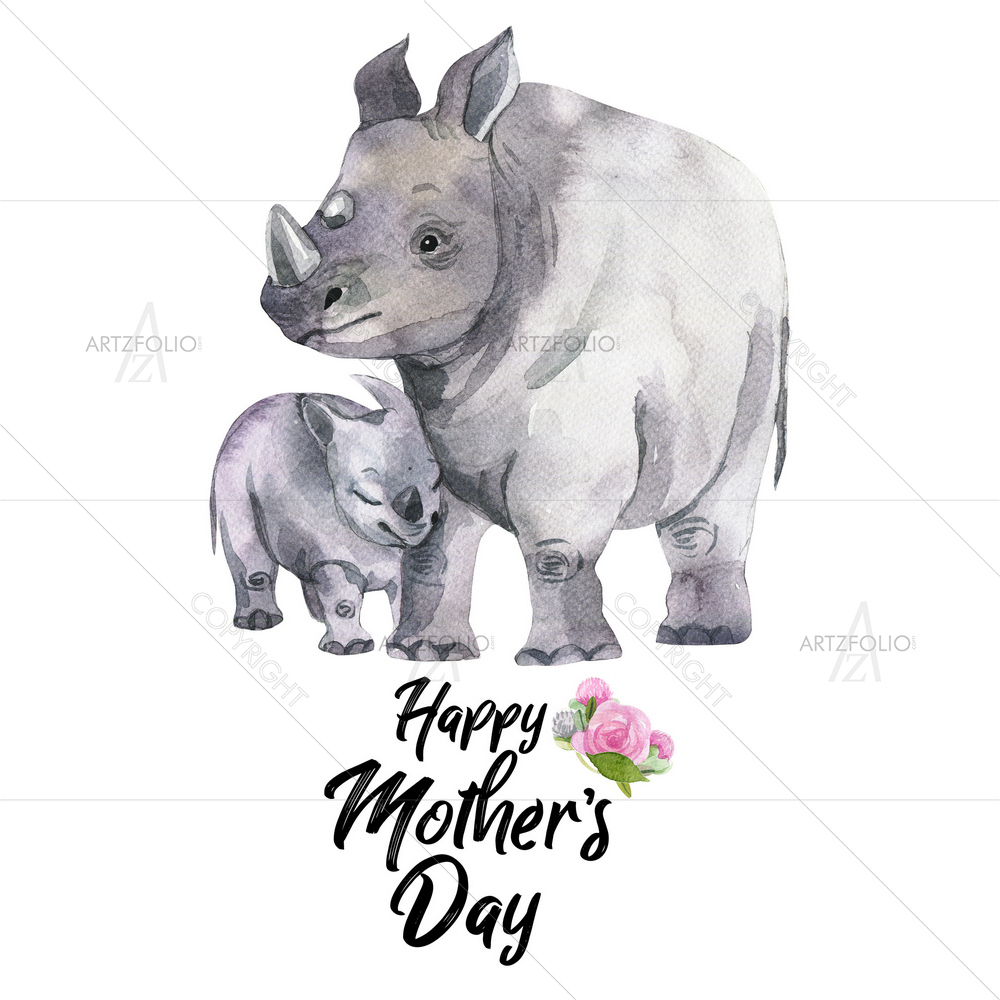 Rhinoceros and Baby — custom-size art design 5011947