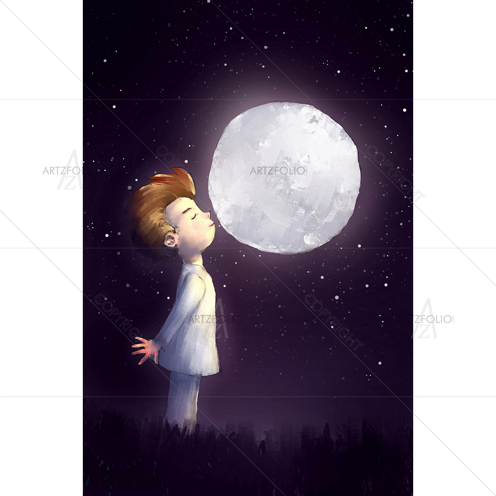 Boy Kissing Full Moon — Animated Cartoons custom art by ArtzFolio