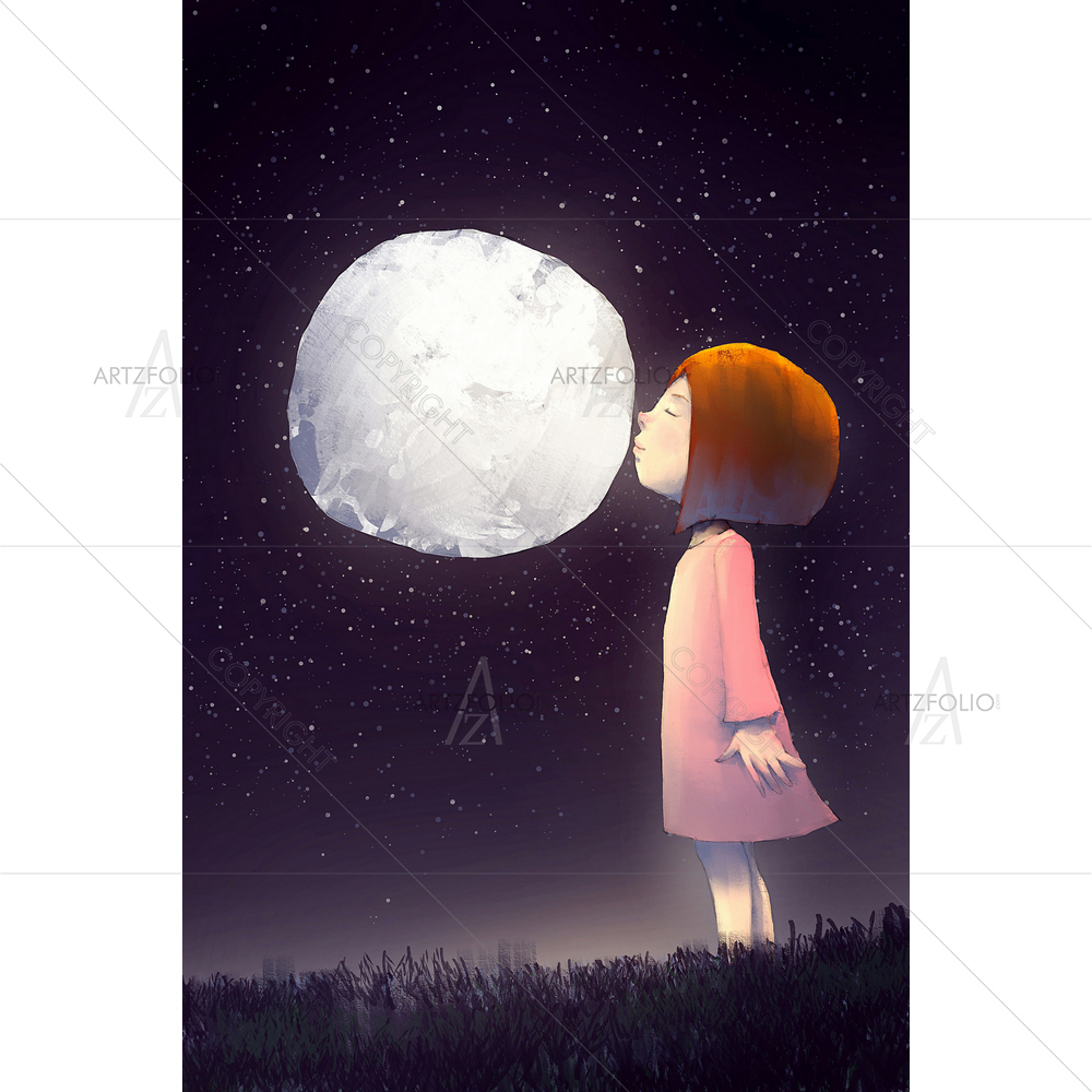 Girl Kissing Full Moon — custom-size art design 5011978