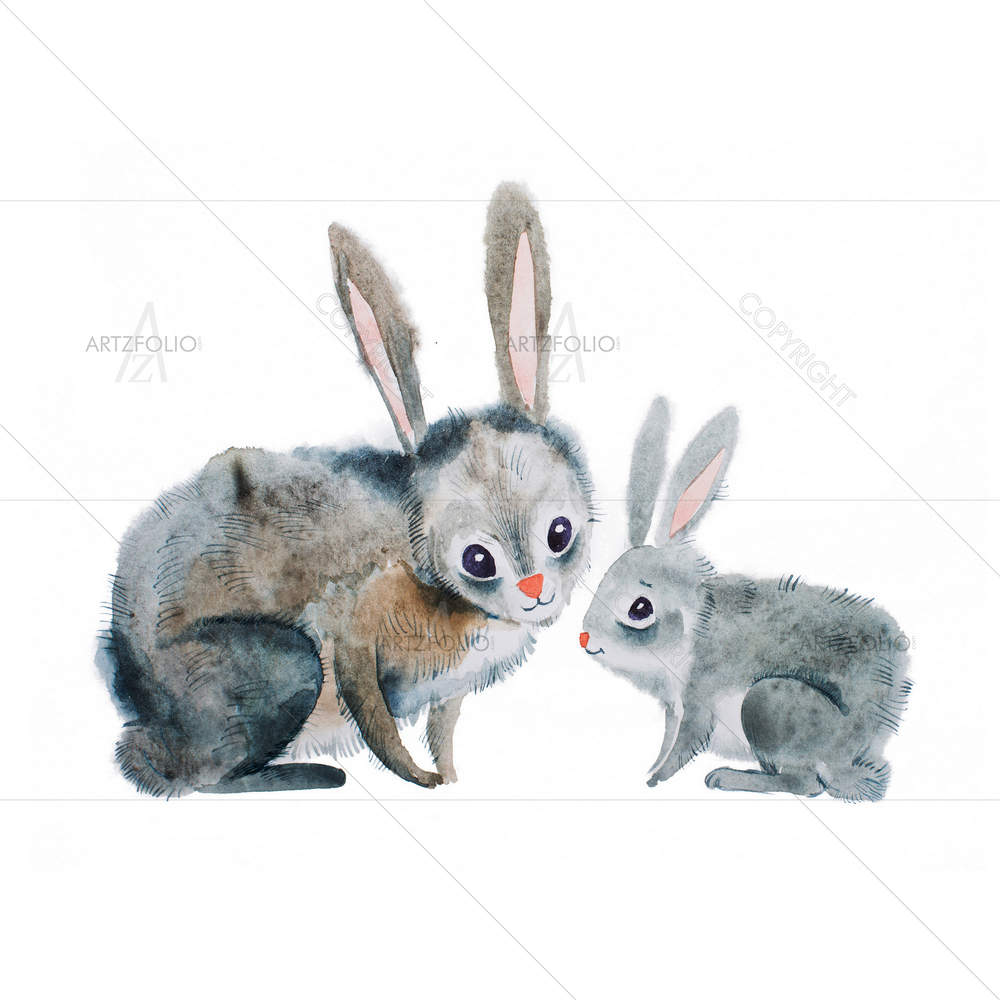Mother and Baby Rabbit — custom-size art design 5012001