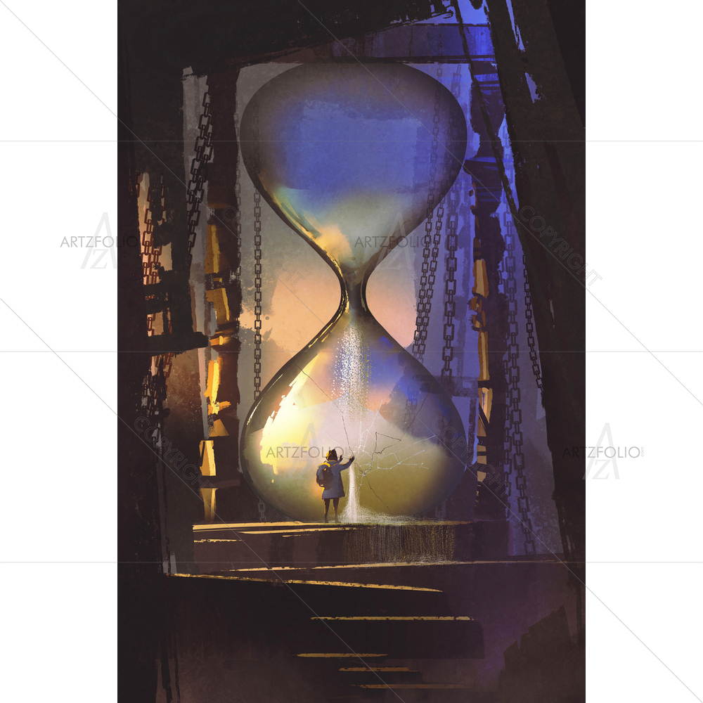 Girl Stopping Leaking Sand — Fantasy custom art by ArtzFolio