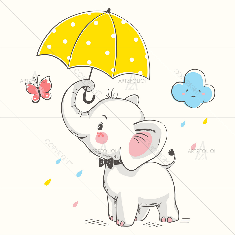 Cartoon Elephant With Umbrella — custom-size art design 5012005