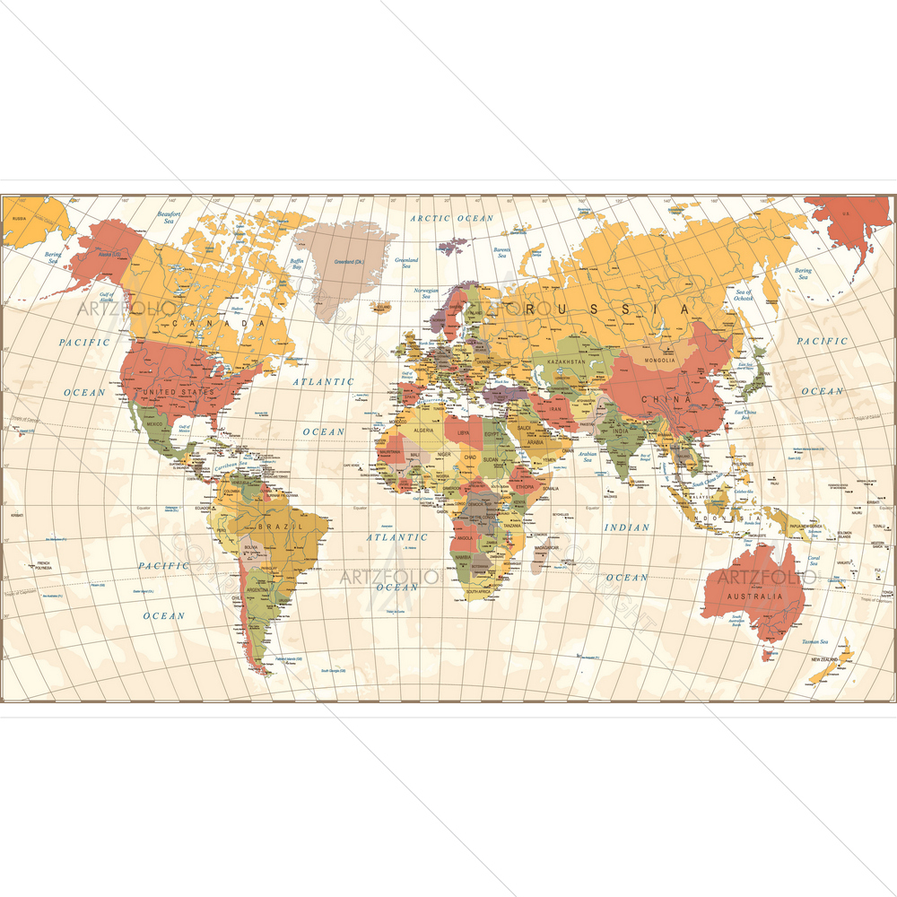 Vintage World Map D2 — custom-size art design 5012013