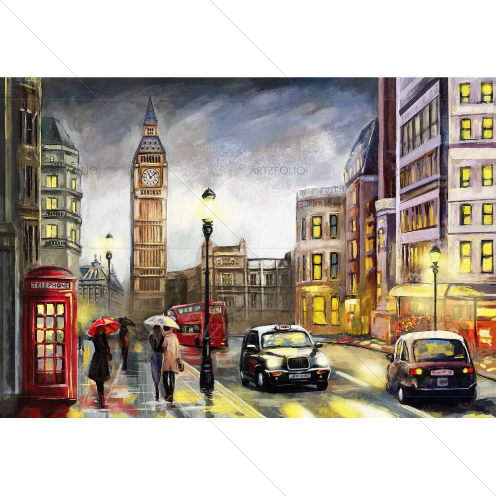 Big Ben & Red Umbrella in London D2 — custom-size art design 5012016