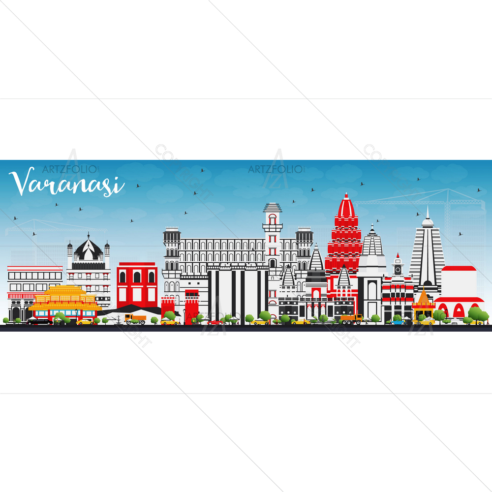 Varanasi Skyline with Colorful Buildings — custom-size art design 5012022