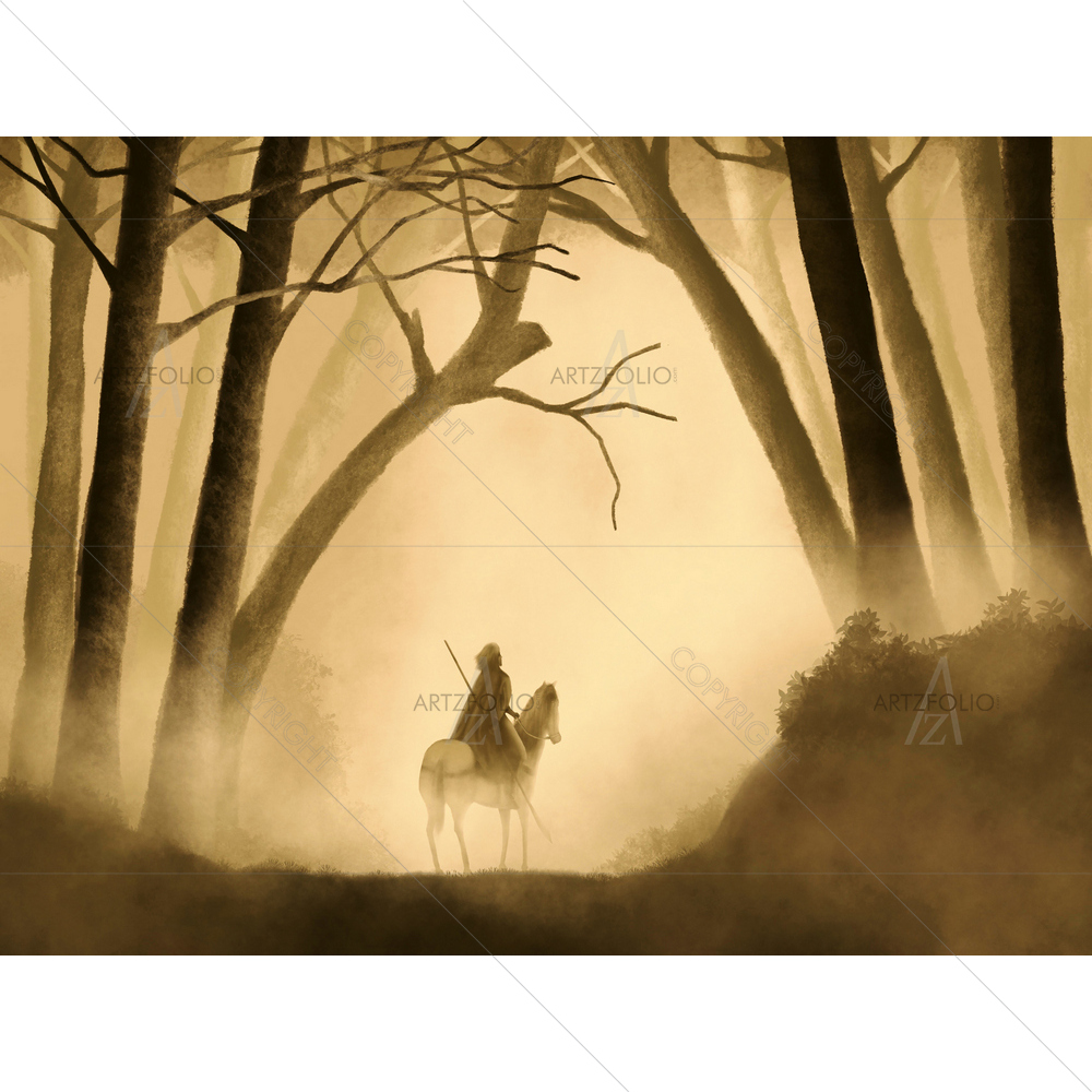 Warrior on Horseback in Forest — custom-size art design 5012044
