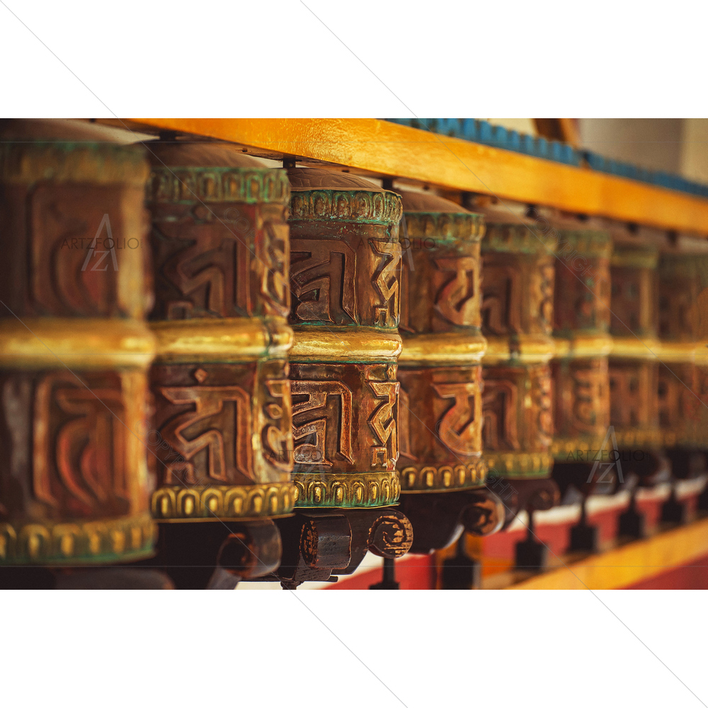 Tibetan Metal Prayer Wheels with Mantras, Manali — Devotional custom art by ArtzFolio