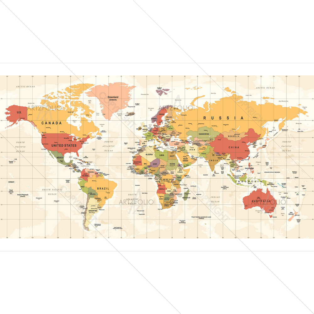 Vintage World Map D3 — custom-size art design 5012048
