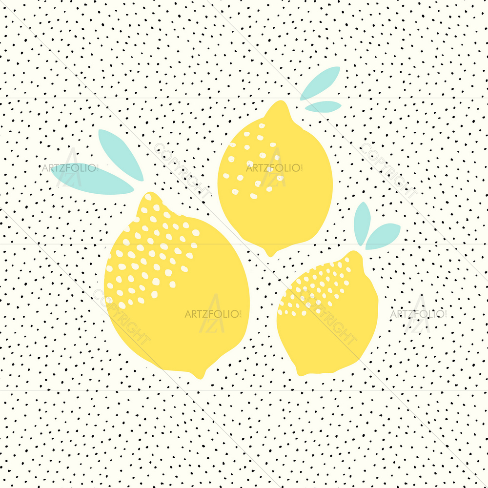 Lemons on Black & White Dots — Cuisine custom art by ArtzFolio