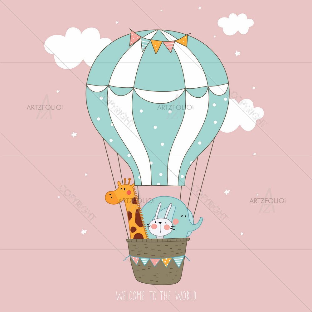 Animals on Air Balloon — custom-size art design 5012086