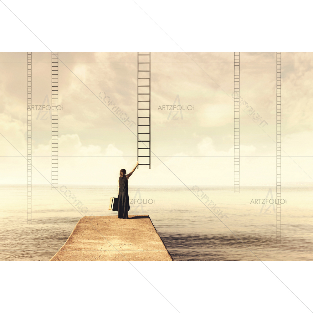Woman Climbing Stairs — custom-size art design 5012087