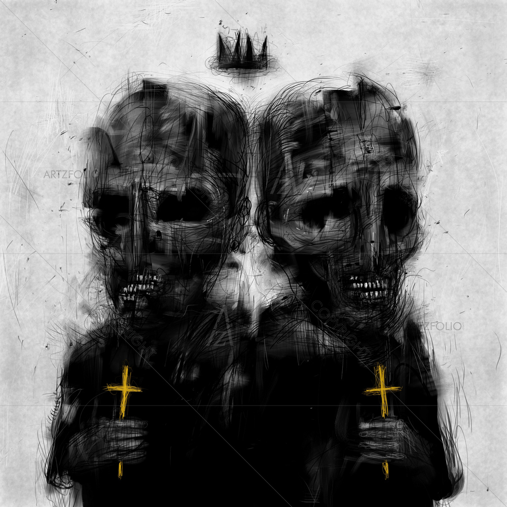 Crowned Twin Kings with Crown and Crosses — Abstract custom art by ArtzFolio