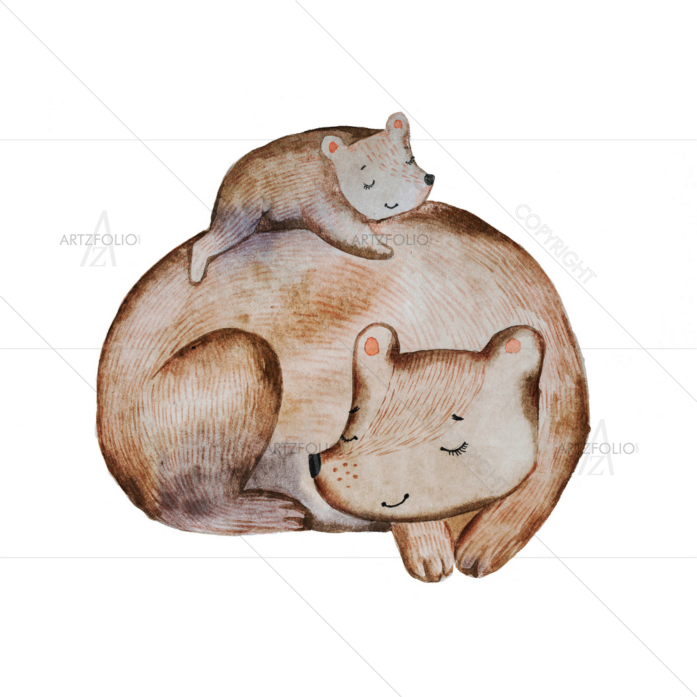 Cartoon Brown Bear and Cub — custom-size art design 5012101