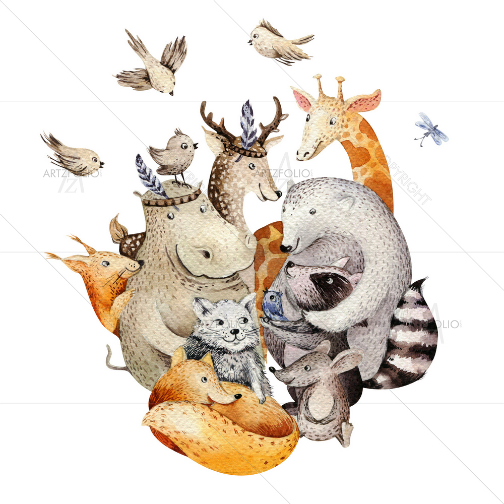 Watercolor Baby Animals — Botanical custom art by ArtzFolio