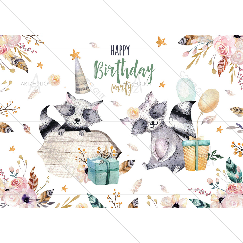 Boho Forest Baby Raccoon — custom-size art design 5012110