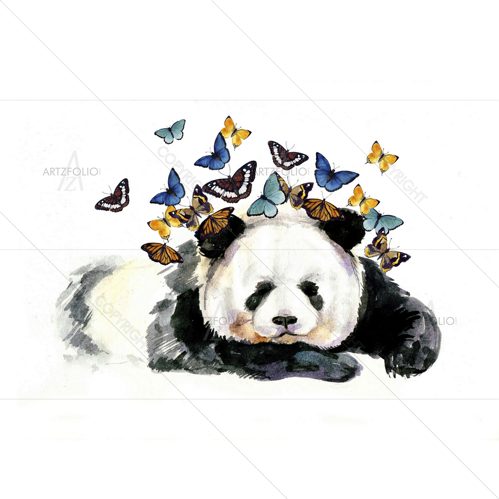 Baby Panda with Butterflies — custom-size art design 5012140