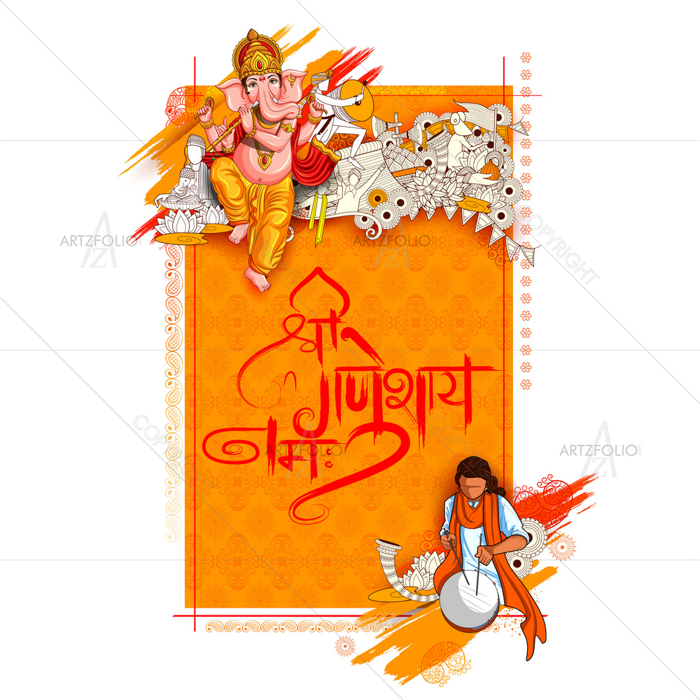 Hindu God Ganesha D26 — Devotional custom art by ArtzFolio