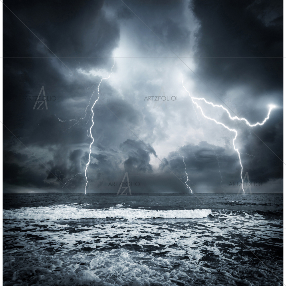 Ocean Storm with Lighting and Waves — Devotional custom art by ArtzFolio