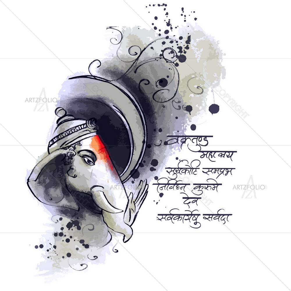 Hindu God Shri Ganeshaye Namah D4 — Devotional custom art by ArtzFolio