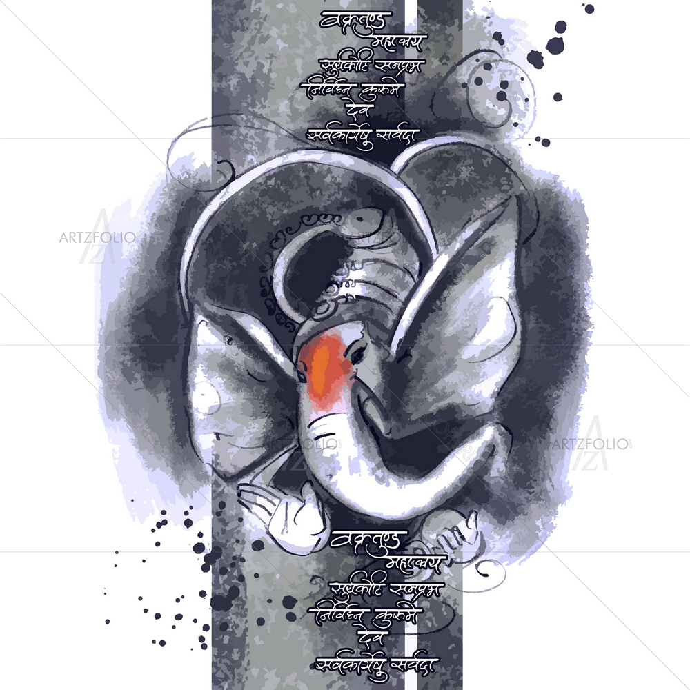 Hindu God Shri Ganeshaye Namah D5 — Devotional custom art by ArtzFolio