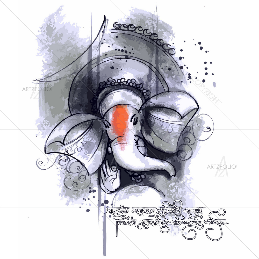 Hindu God Shri Ganeshaye Namah D9 — Devotional custom art by ArtzFolio