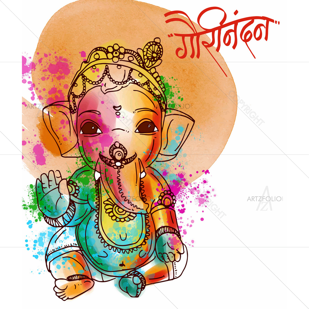 Hindu God Ganesh Chaturthi D1 — Devotional custom art by ArtzFolio