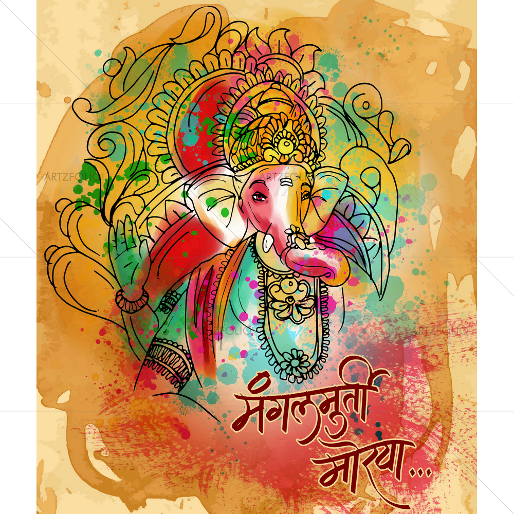 Hindu God Ganesh Chaturthi D4 — Devotional custom art by ArtzFolio