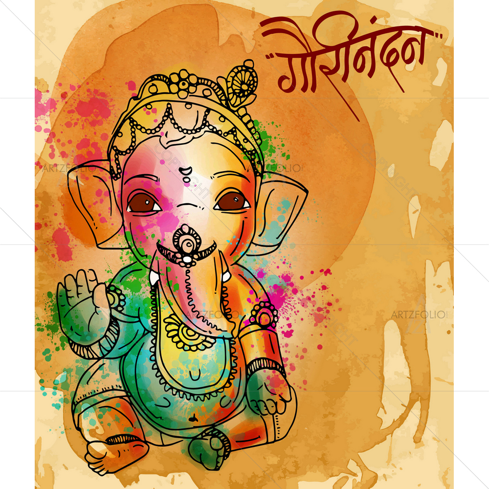 Hindu God Ganesh Chaturthi D9 — Devotional custom art by ArtzFolio