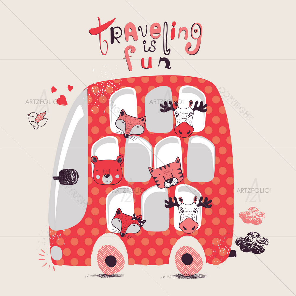 Red Bus with Animals — custom-size art design 5012184