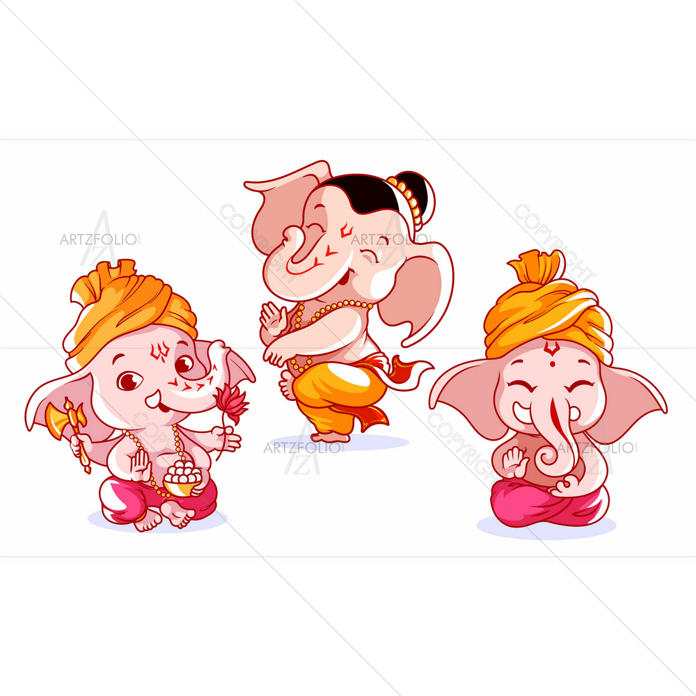Cartoon Hindu God Ganesha — Devotional custom art by ArtzFolio