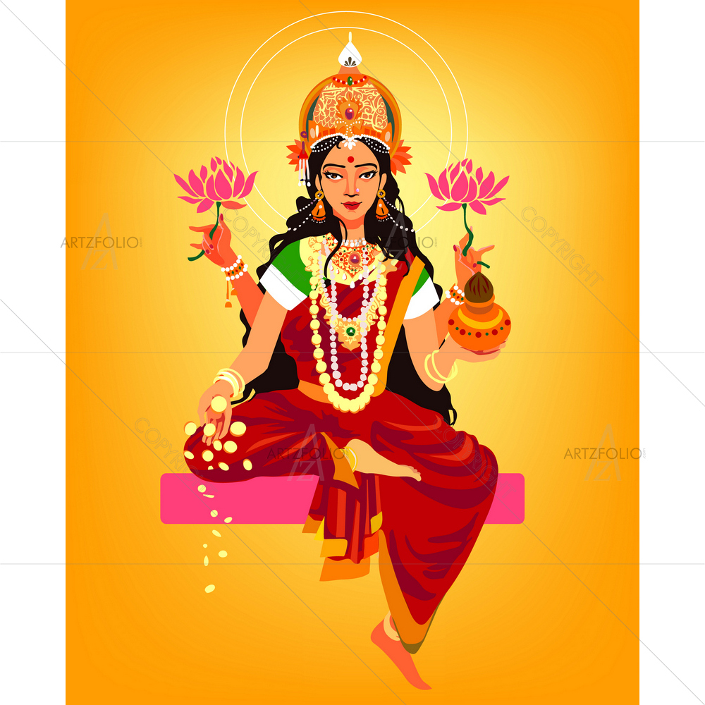 Hindu Goddess Lakshmi D3 — Devotional custom art by ArtzFolio