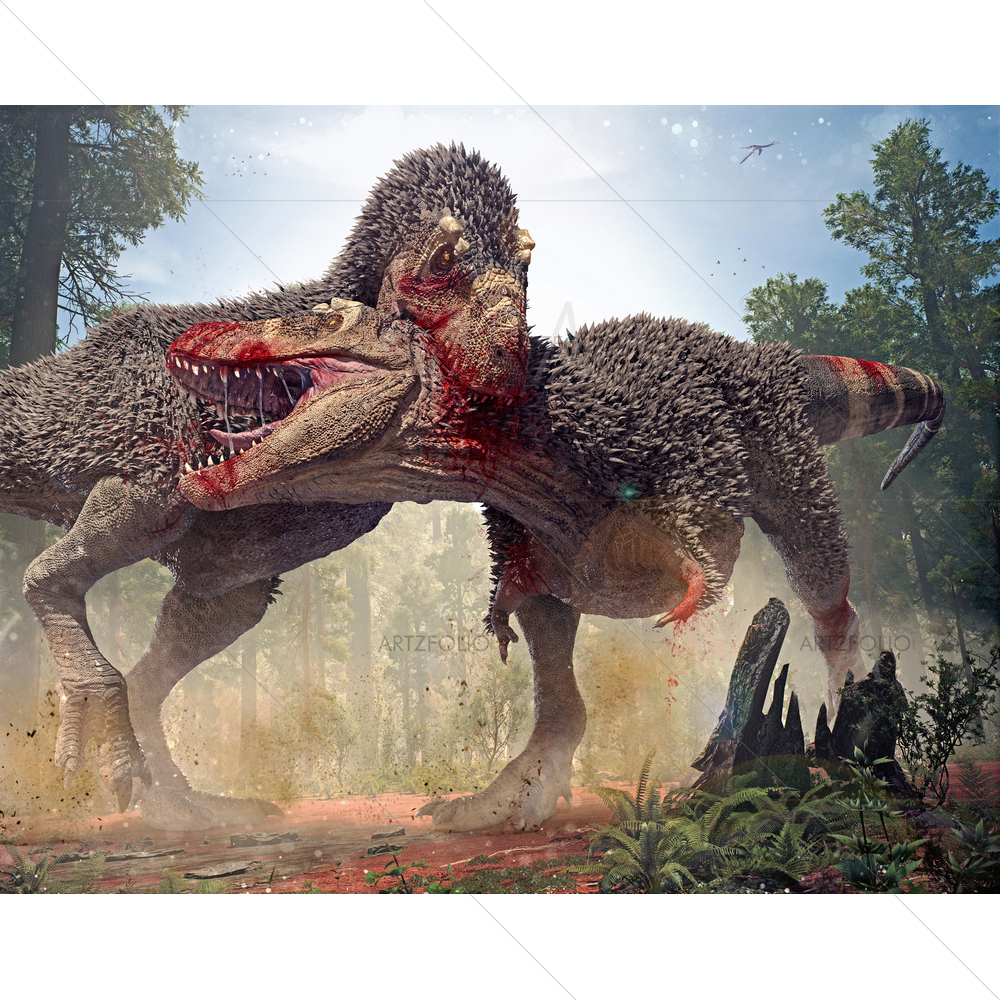 3D Dinosaur Tyrannosaurs Fighting — custom-size art design 5012197