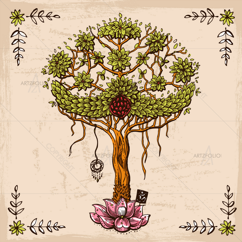 Hand-Drawn Buddha Tree D2 — Devotional custom art by ArtzFolio