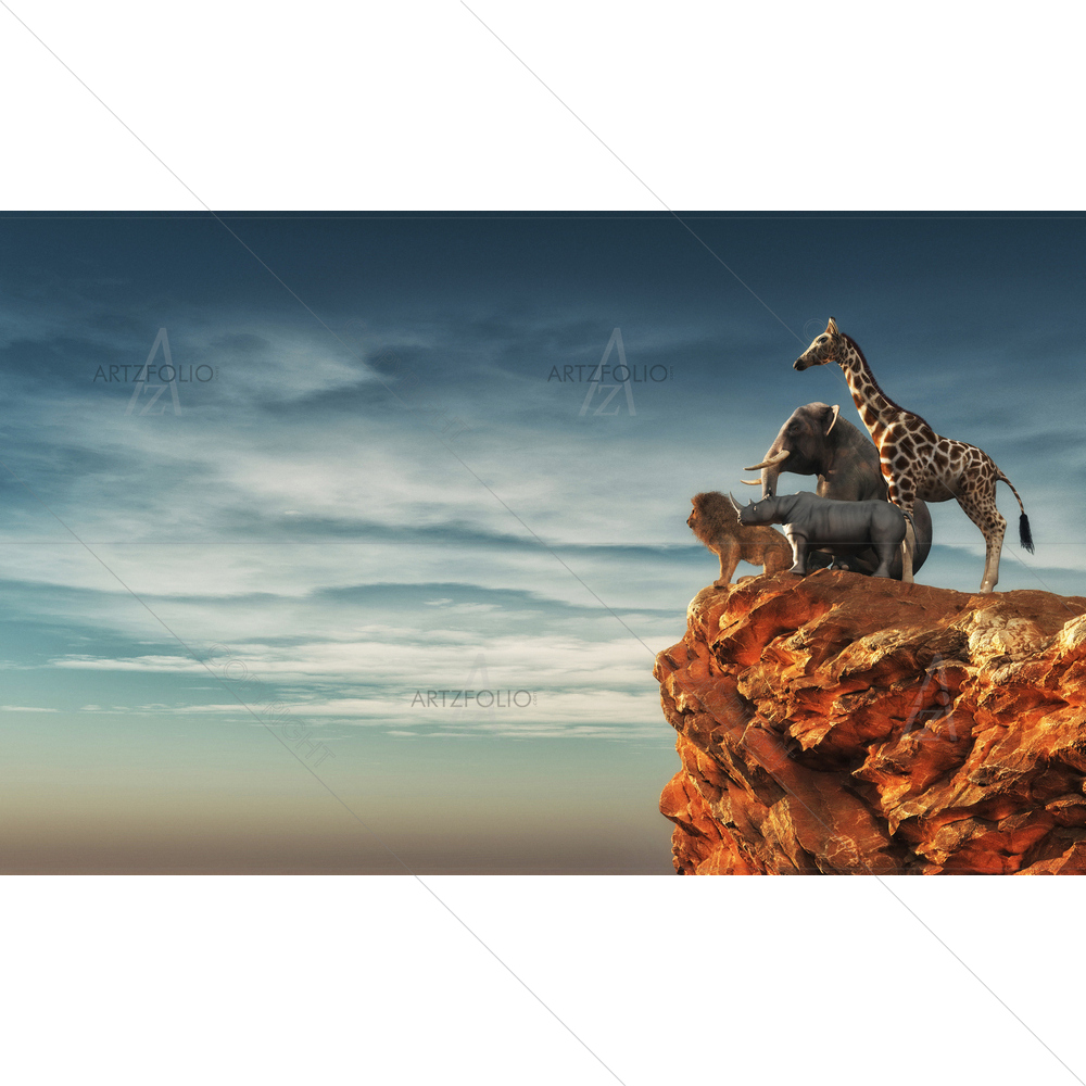 Wild Animals on Edge of Cliff — Fluid marble custom art by ArtzFolio