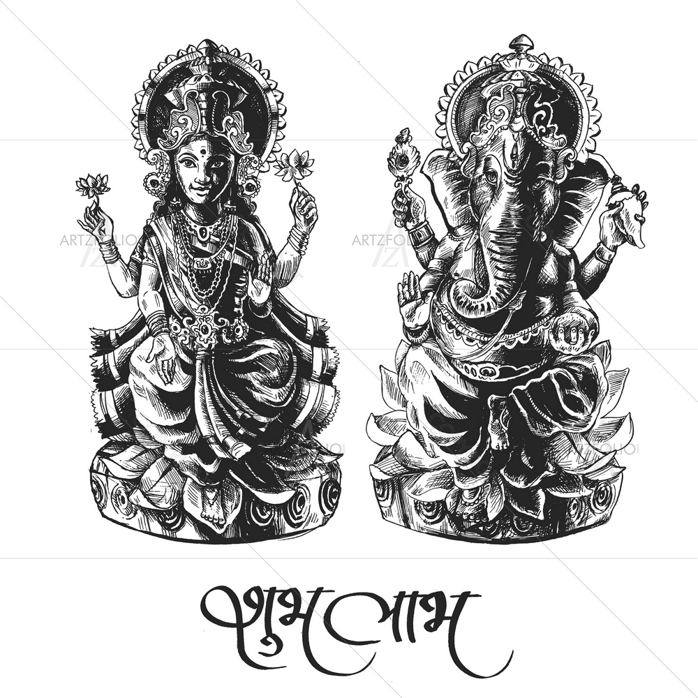 God Laxmi Ganesh at Diwali — Devotional custom art by ArtzFolio