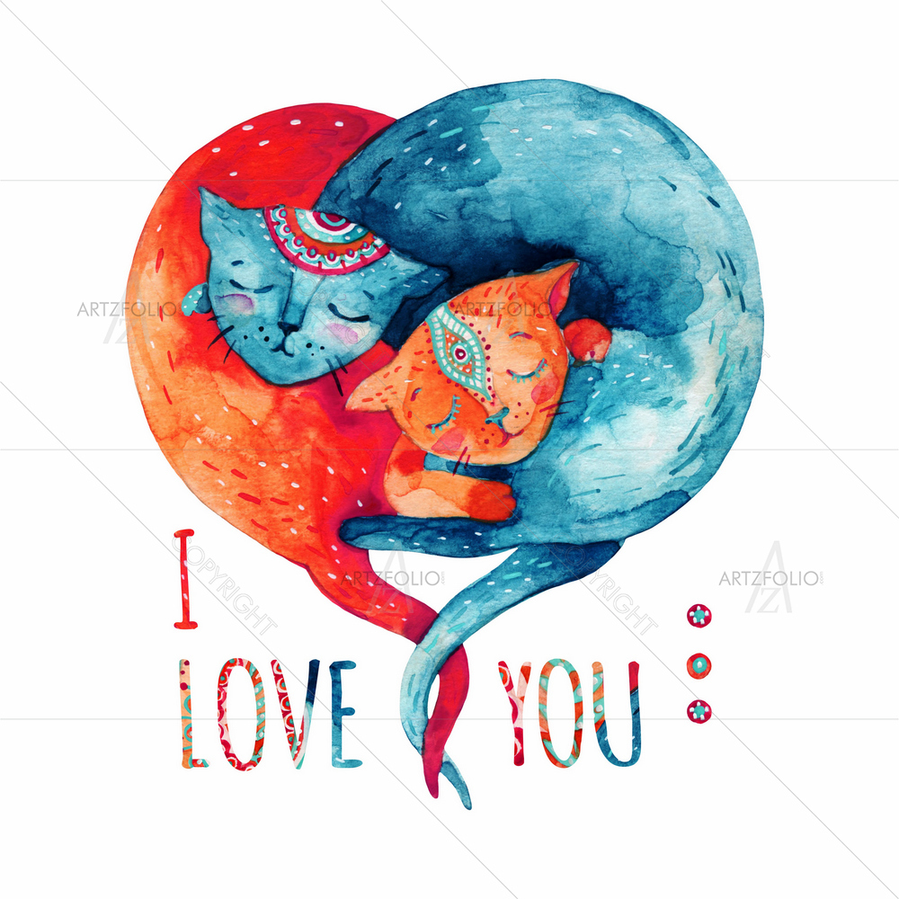 Two Cats Hugging Forming Heart — custom-size art design 5012221
