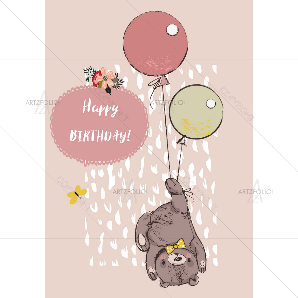 Reddy Bear with Balloons — custom-size art design 5012226