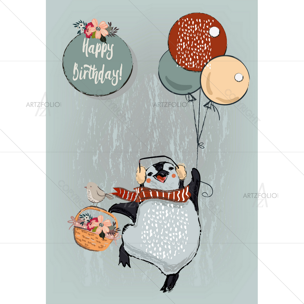 Penguin with Balloons — Devotional custom art by ArtzFolio