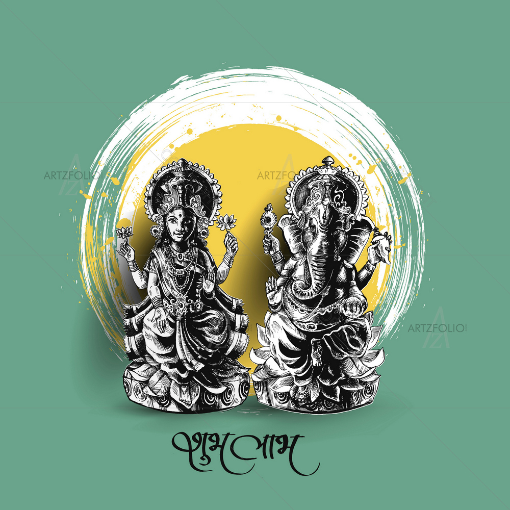 Hindu God Laxmi Ganesh D1 — Devotional custom art by ArtzFolio