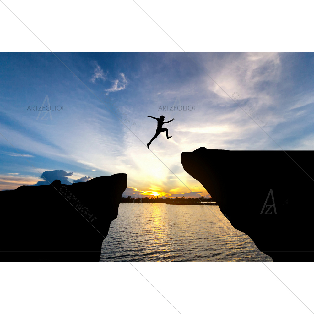 Man Jumping Over Cliff — Fluid marble custom art by ArtzFolio