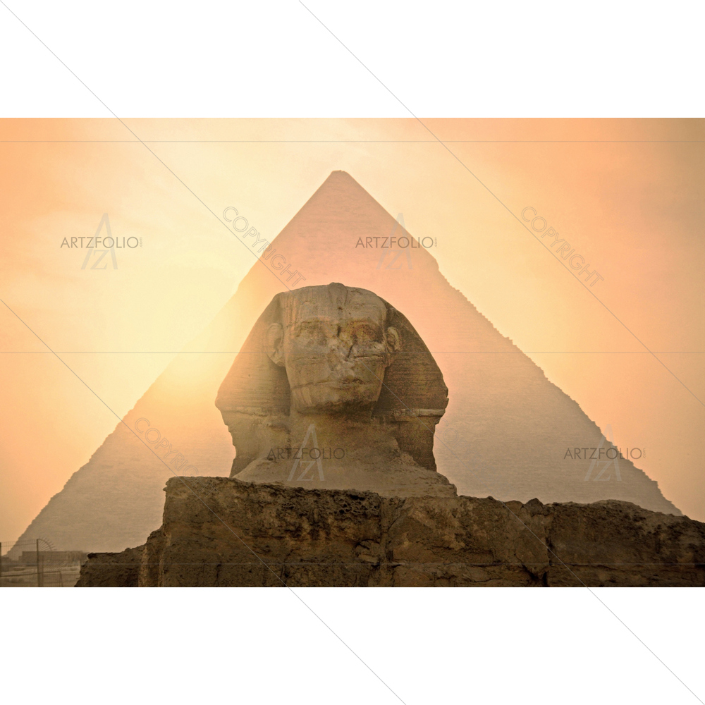 Sphinx in Front of Pyramids, Egypt — Fluid marble custom art by ArtzFolio