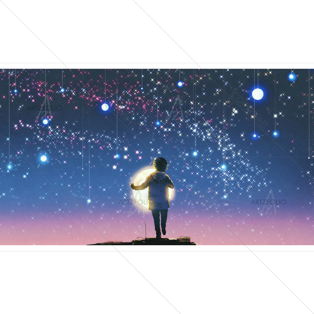 Boy Holding Moon — Landscapes custom art by ArtzFolio