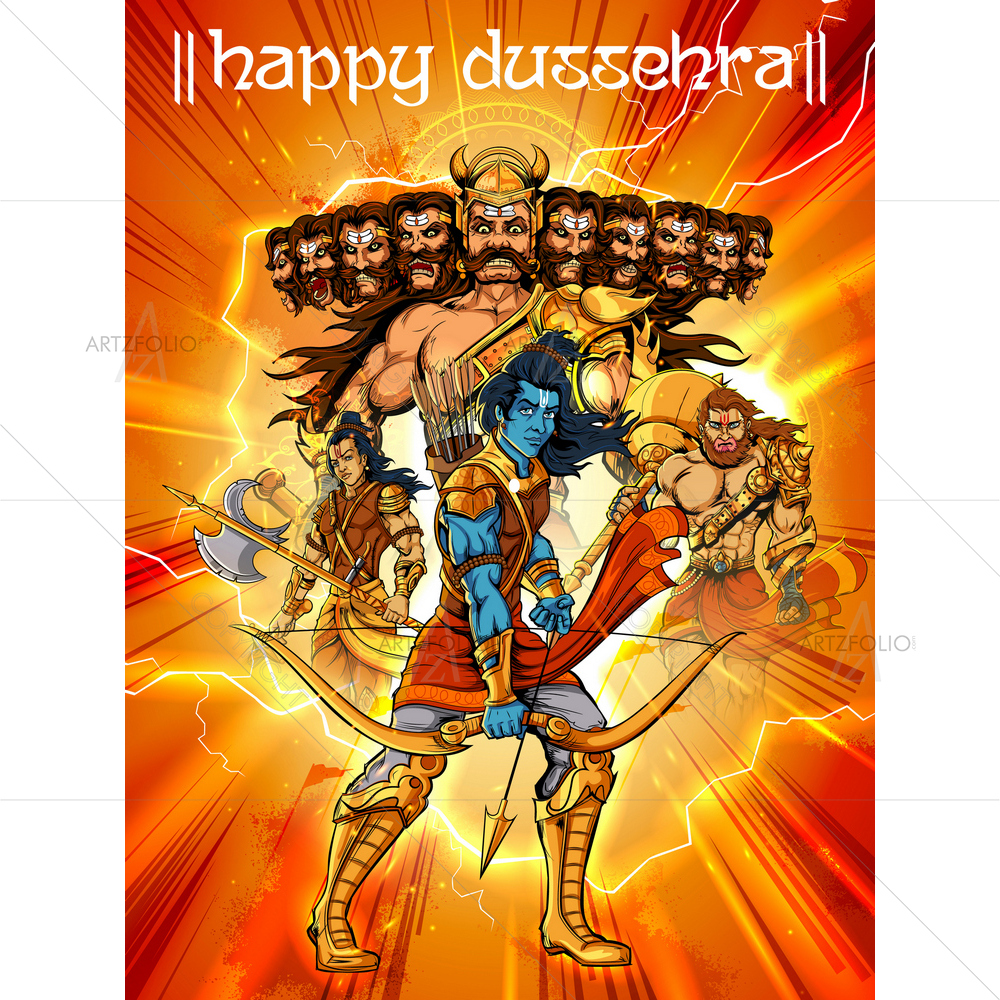 Lord Rama with Arrow Killing Ravan — Devotional custom art by ArtzFolio