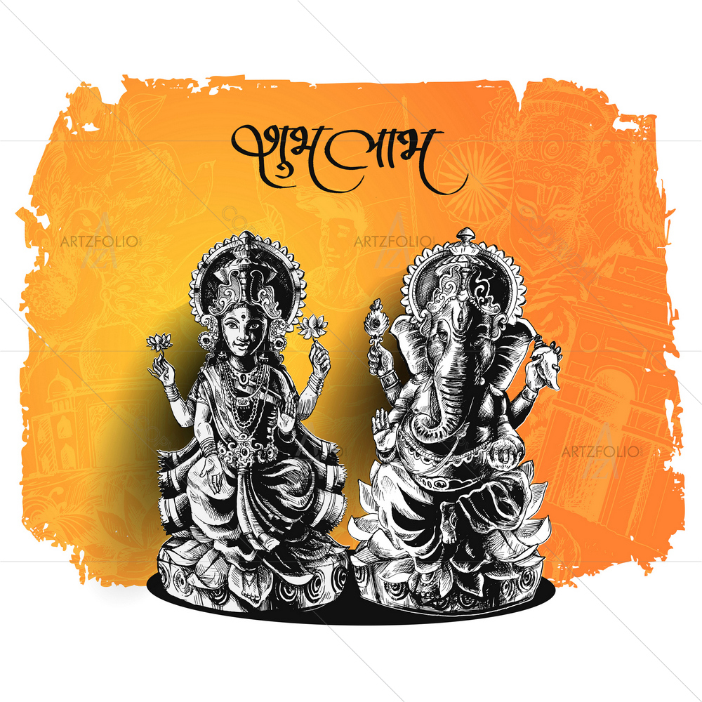Hindu God Laxmi Ganesh D2 — Devotional custom art by ArtzFolio
