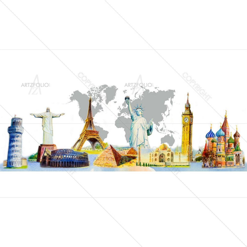 Group of World Famous Landmarks — Devotional custom art by ArtzFolio