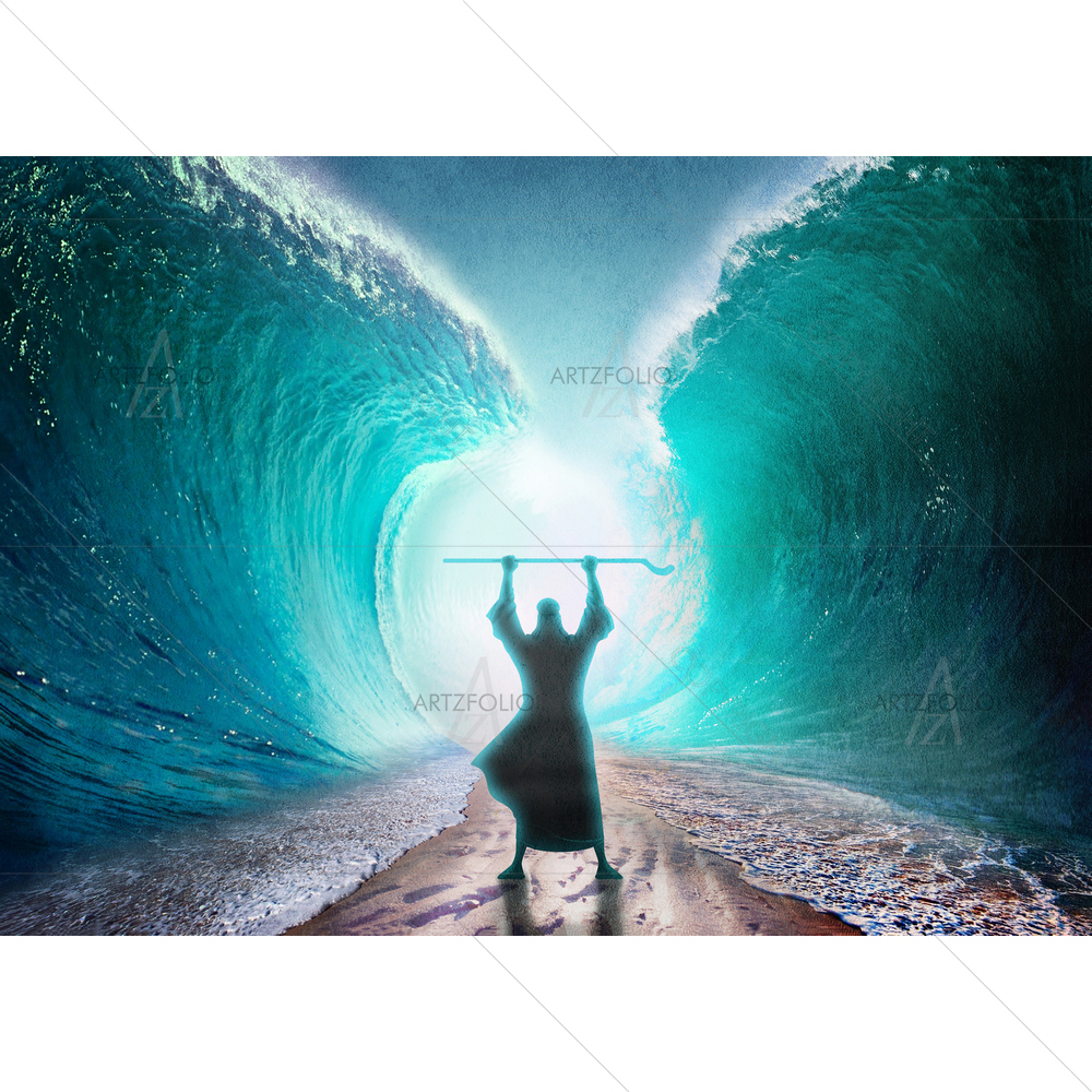 Moses Separating Sea in Exodus — Judaism custom art by ArtzFolio