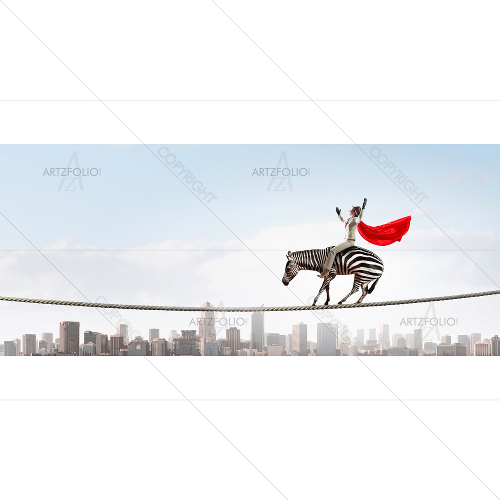 Businesswoman Riding Zebra — Animals custom art by ArtzFolio