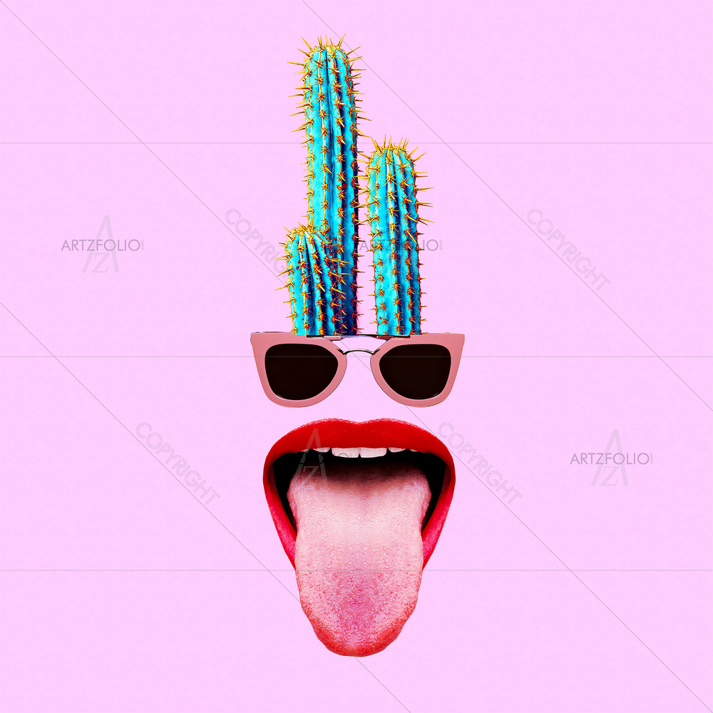 Contemporary Lips & Cactus — custom-size art design 5012339